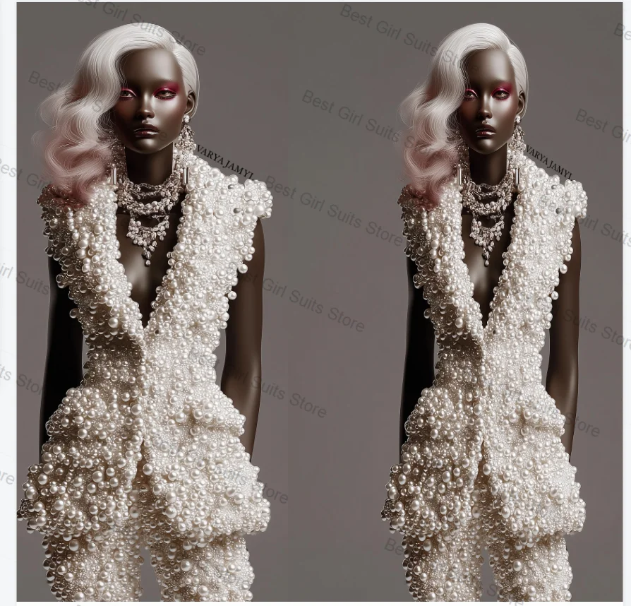 White Pearls Women Suit Set 2 Pcs Vest+Short Pants Trousers Formal Office Lady Jacket Sleeveless Customized Wedding Prom Coat
