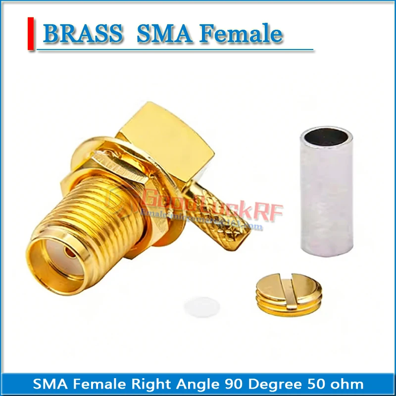SMA Female Washer Nut Right Angle 90 Degree Crimp RG316 RG174 RG179 LMR100 50-1.5 Cable Gold 50 ohm RF Connector Adapter