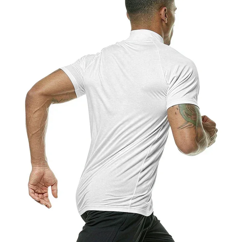 Mens Running T-shirts Summer Turtleneck Compression Shirts Elastic Quick Dry Sports Tees Tops Athletic Gym Short Sleeve T Shirt