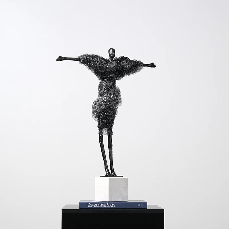 63cm Abstract Metal Figure Stand On Marble And Dancing In A Veil Skirt Home Decor Accessories Figurine Room Ornament Office Gift