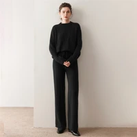 High-End 100% Pure Cashmere Women'S Suit With Round Neck Cable-Knit Sweater And High-Waisted Straight Pants Two-Piece Set - Image 4