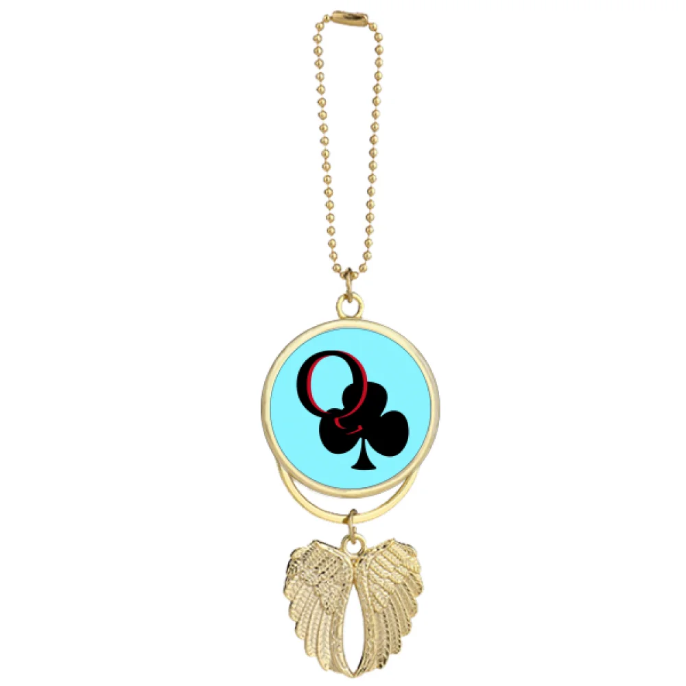 Happiness Queen Club Q Poker Car Keychain Angel Wing Pendant