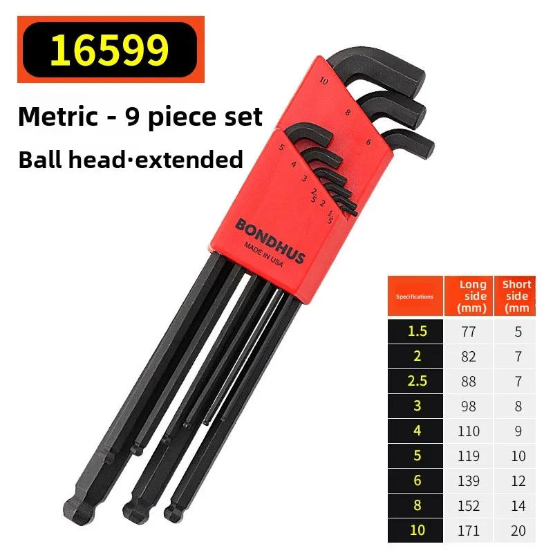 BONDHUS USA Short Head Extended Ball End Single Hex Key Wrench Ultra Short Tail Hex Key 16599 For Precision Mechanical Repair