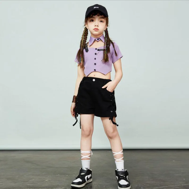 Meisjes Tonen Hiphop Poloshirt Hot Shorts Kids Streetwear Jazz Kostuums Kind Crop Top Street Dance Outfits Shorts Kleding Sets