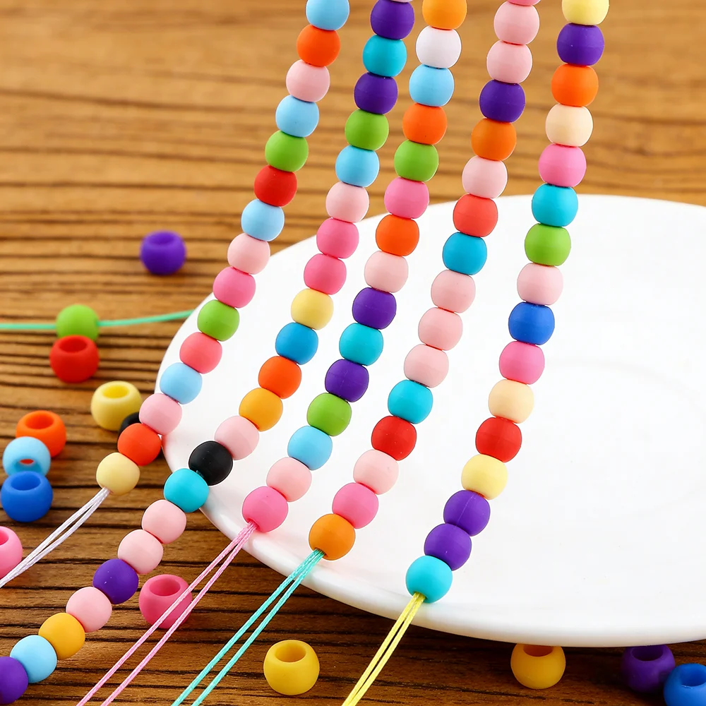 50pcs 6*9mm Large Hole Pony Candy Colorful Silicone Beads Set For Jewelry Making DIY Hair Braiding Bracelet Necklace Handicrafts