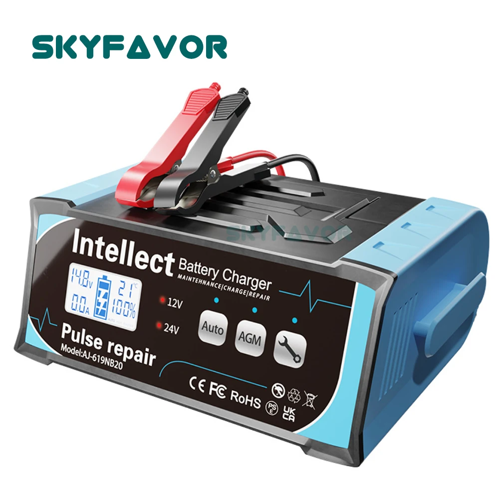 Universal Heavy Duty Truck Car Battery Charger 12V 24V Smart Automatic Fast 12v 24v Lead Acid Battery Charger with Pulse Repair
