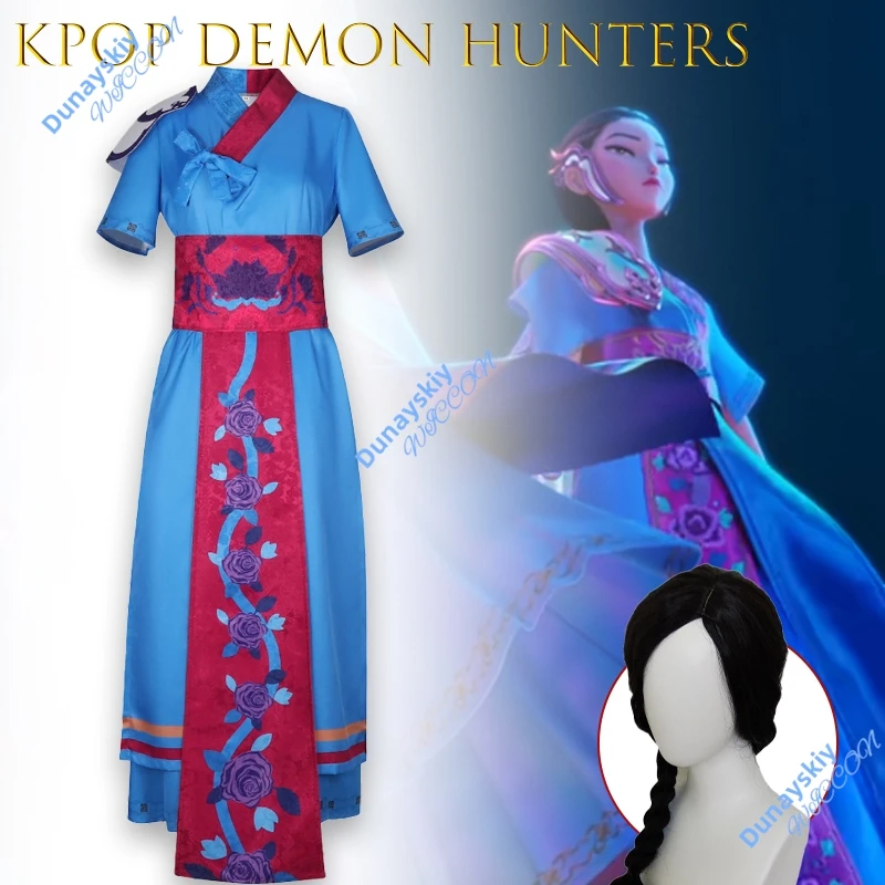 فستان KPop Demon Hunters النسائي HUNTR/X الأزرق التأثيري زي كوري مموج رائد لشخصية الرسوم المتحركة HanFu COS
