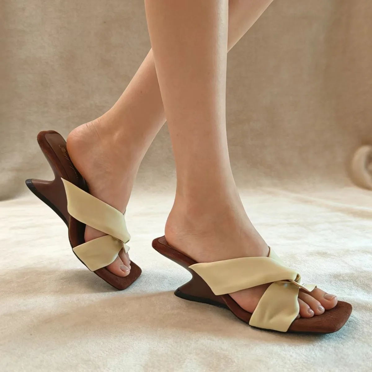 Satin Women's Heel Sandals Elegant Ladies Party Shoes Summer Comfort Mules Dress Sandals High Heels 6cm D899