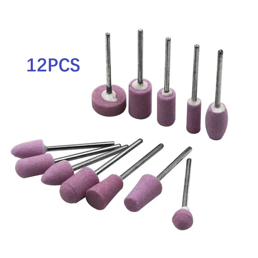 12Pcs Mini Nail Drill Bit Set Abrasive Polishing Mounted Stones 2.35mm Shank for Rotary Tools Grinding Wheel Head Tools