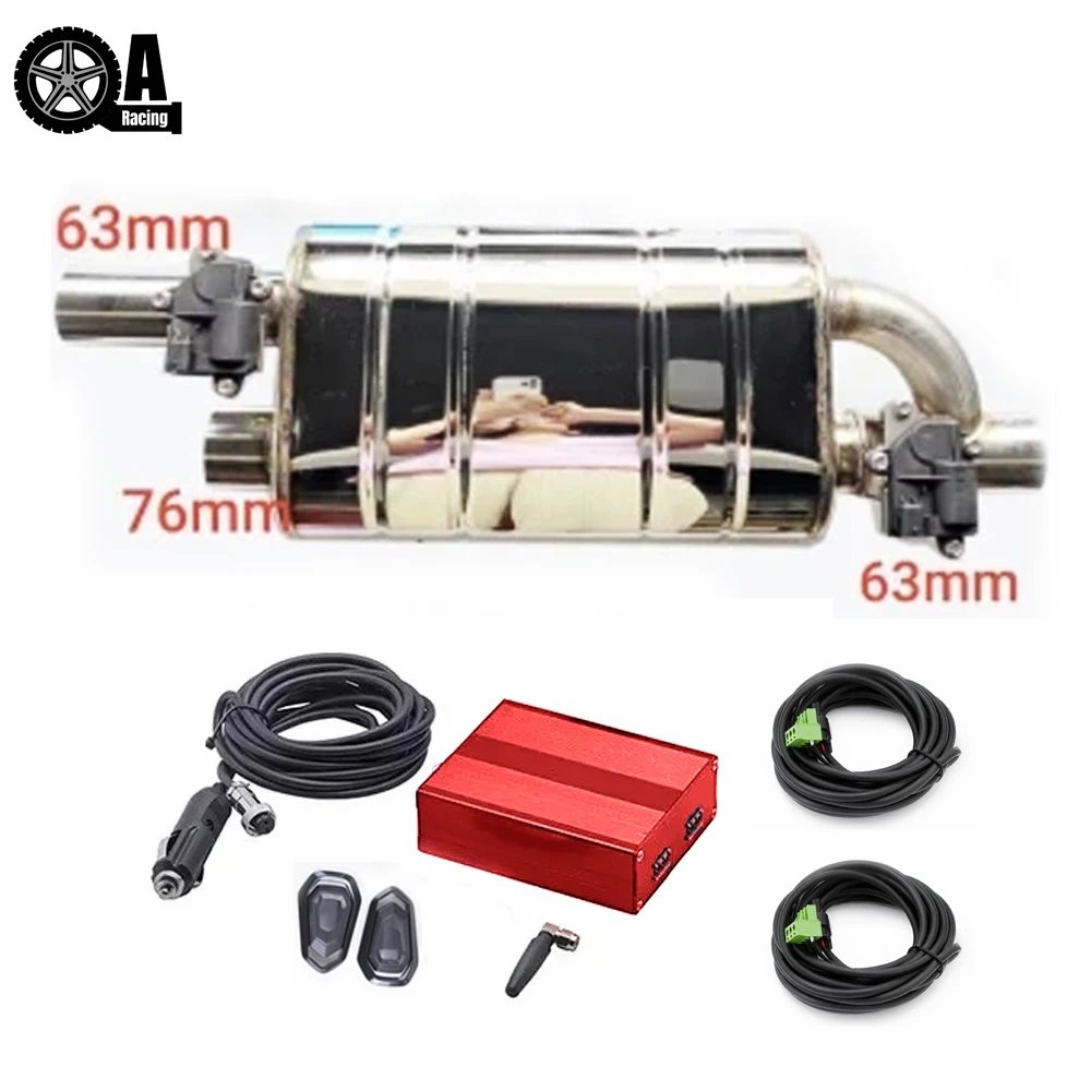 New! 1 Set Universal One in Two Electric Exhaust Muffler Dump Valve Exhaust Cutout 76MM Inlet/ 63MM Outlet with Remote Control