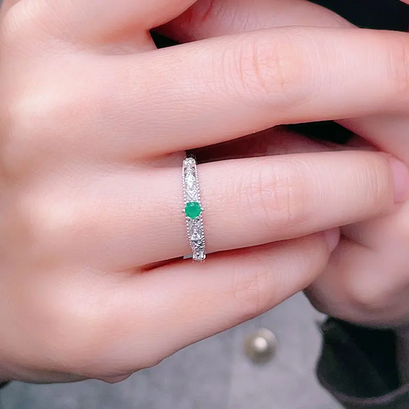 

0.3ct Natural Emerald color Ring with Certificate 3mm Natural Chalcedony 925 Silver Ring Birthday Gift for Women