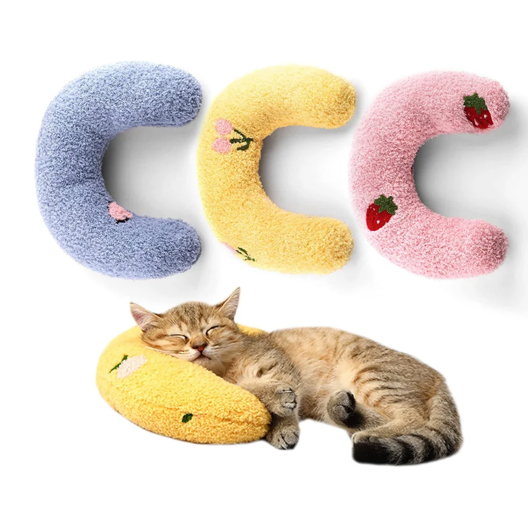 Little Pillow for Cats Fashion Neck Protector Deep Sleep Puppy U-Shaped Pillow Kitten Headrest for Cats Indoor Soft Calming Toy