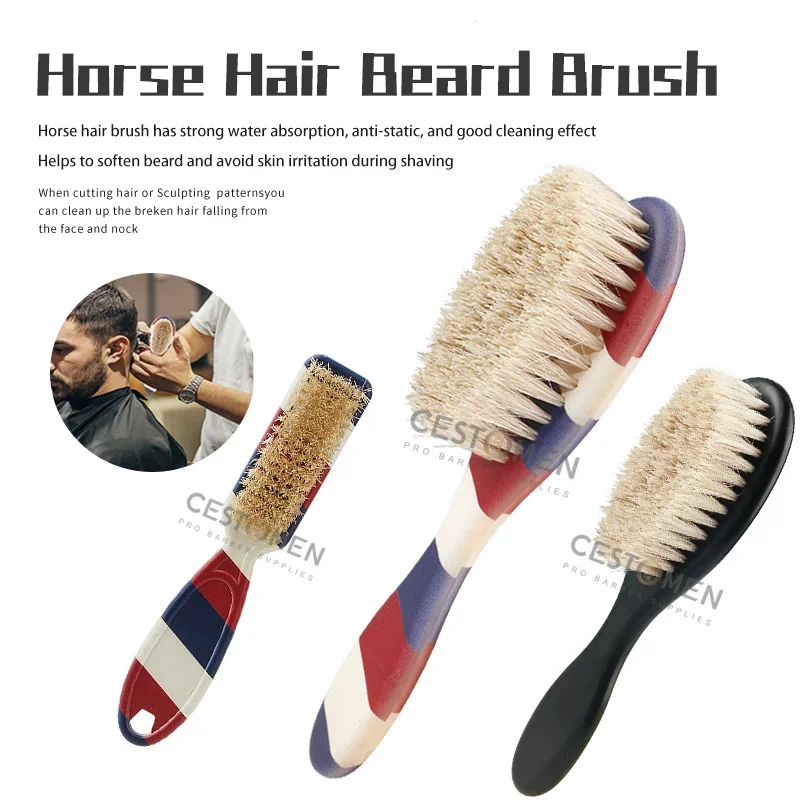 Brosse à barbe professionnelle pour barbier, époussetage du cou, brosses à poils de cheval, outils de coiffage pour le visage et la moustache, livres de salon, nouveau