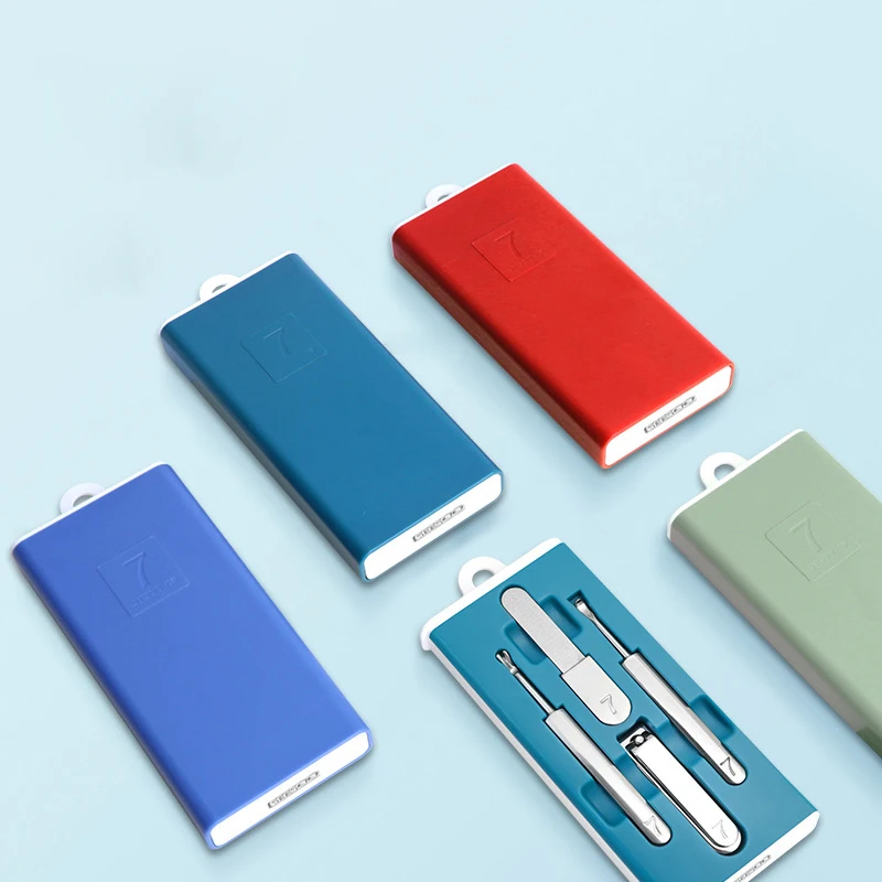 

1pc SEESOO Press Box 4-Piece Stainless Steel Nail Clipper Set Household Oblique Dead Skin Scissors File Manicure Tool