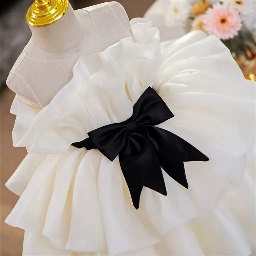 

Flower Girl Wedding Dress Princess Sleeveless Bow Pleat Dress Ruffled Infant Toddler Child Birthday Party Pageant Baby Dress