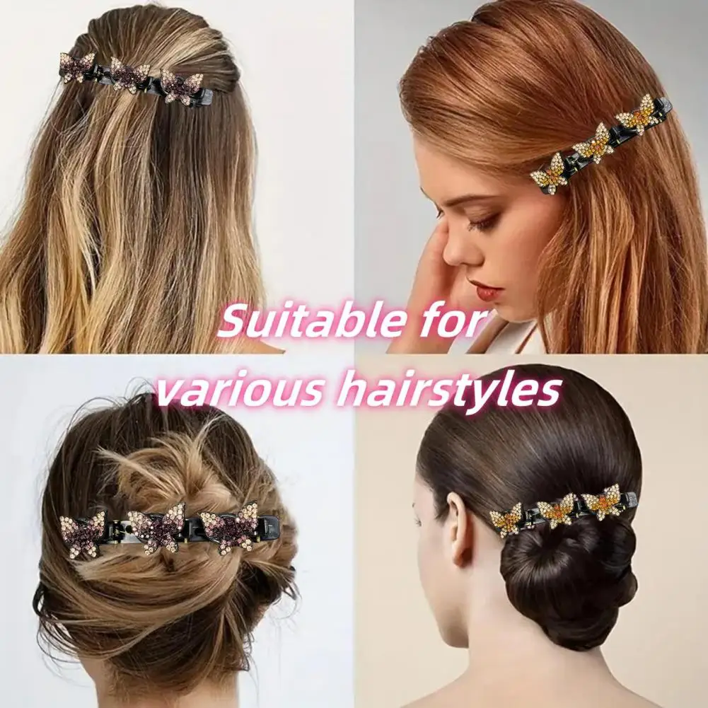 

Rhinestone Hair Clips Sparkling Hairpins Double Layer Bang Clips Braided Hair Accessories for Women Set of 2 Updo Accessories