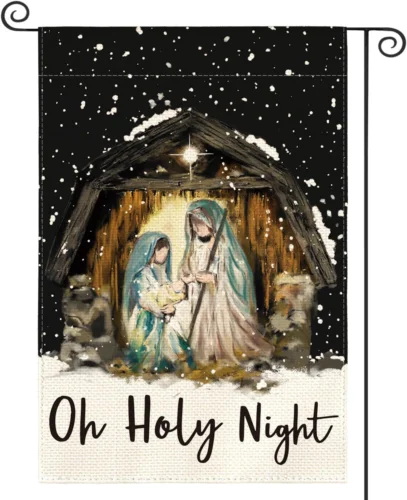 Oh Holy Night Jesus Nativity Garden Flag 12 X 18 Inch Double Sided, Christmas Wi