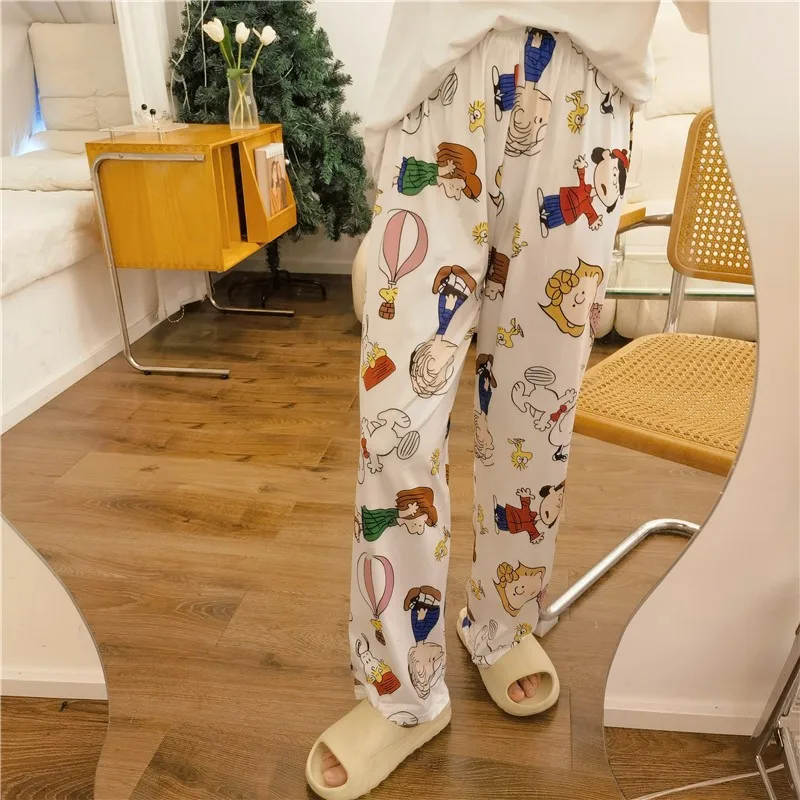 MINISO Snoopy Anime Loose Pajama Pants for Women Spring Autumn New Home Casual Trousers Outdoor Walk Trousers Birthday Gift