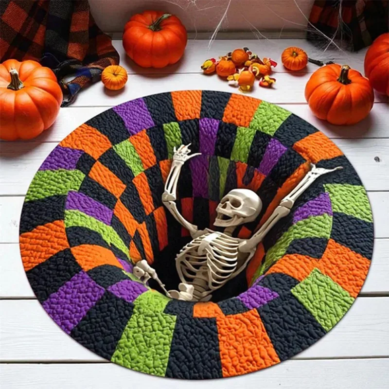 Halloween 3D Visual Carpet Circular Living Room Anti Slip Carpet Dirt Resistant And Easy To Maintain Blanket Home Decoration
