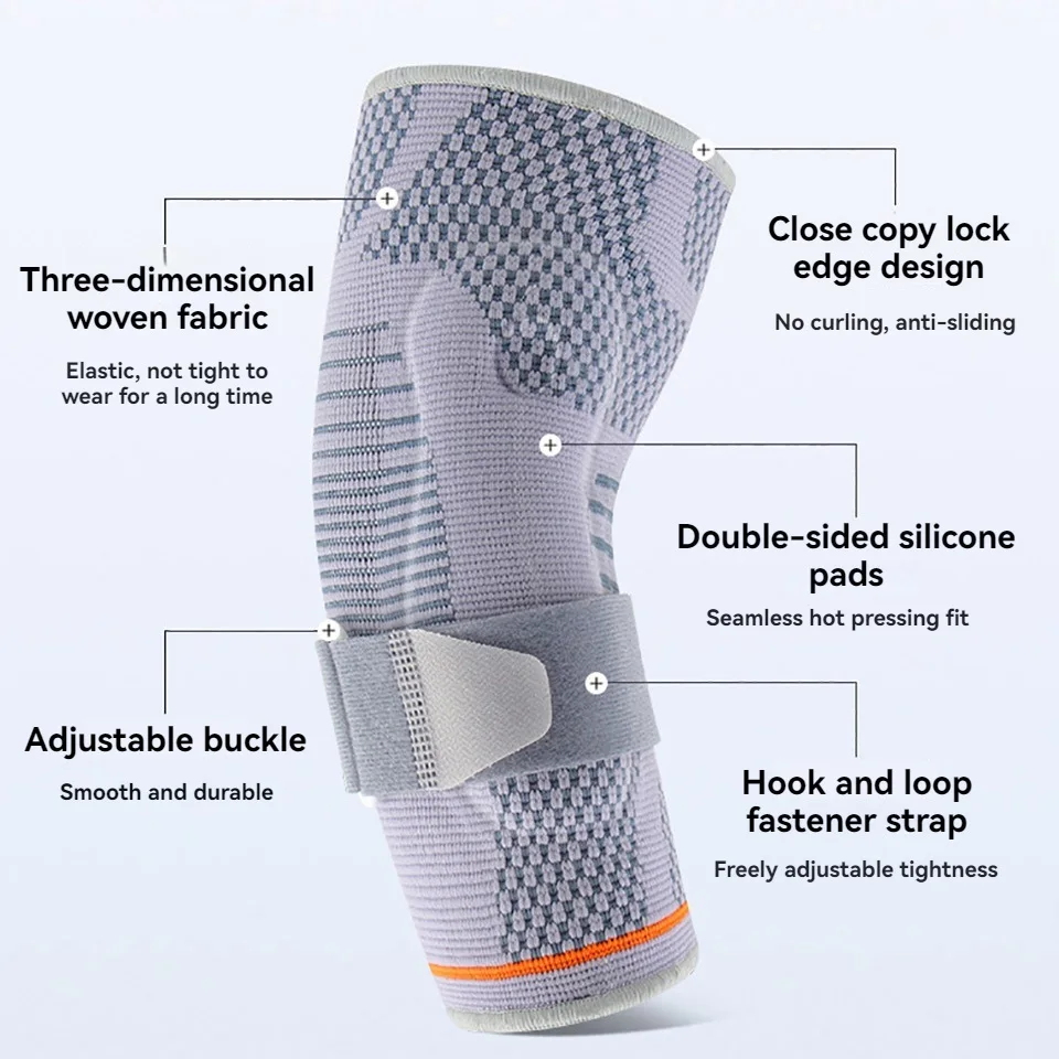 1Pcs 3D Knit Breathable Elbow Brace Double Silicone Pads Adjustable Compression Support Strap Non-Slip Fit Tennis Basketball