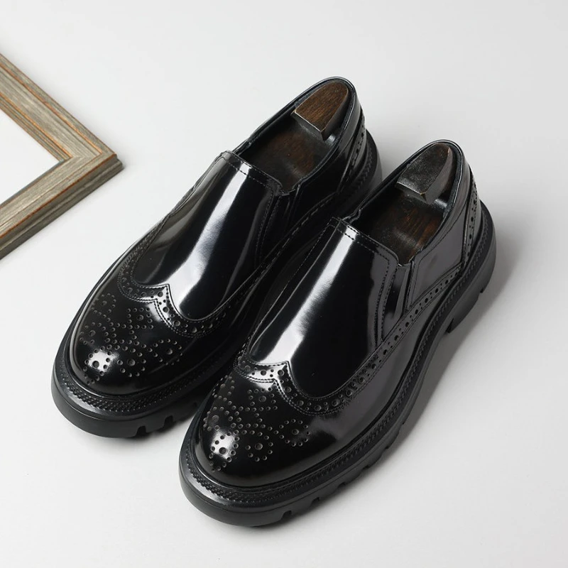 

Designer Luxury Platform Comfort Cowhide Thick Sole Anti Slip Round Toe Leather Shoes Men's Genuine Leather Dress Loafers Male