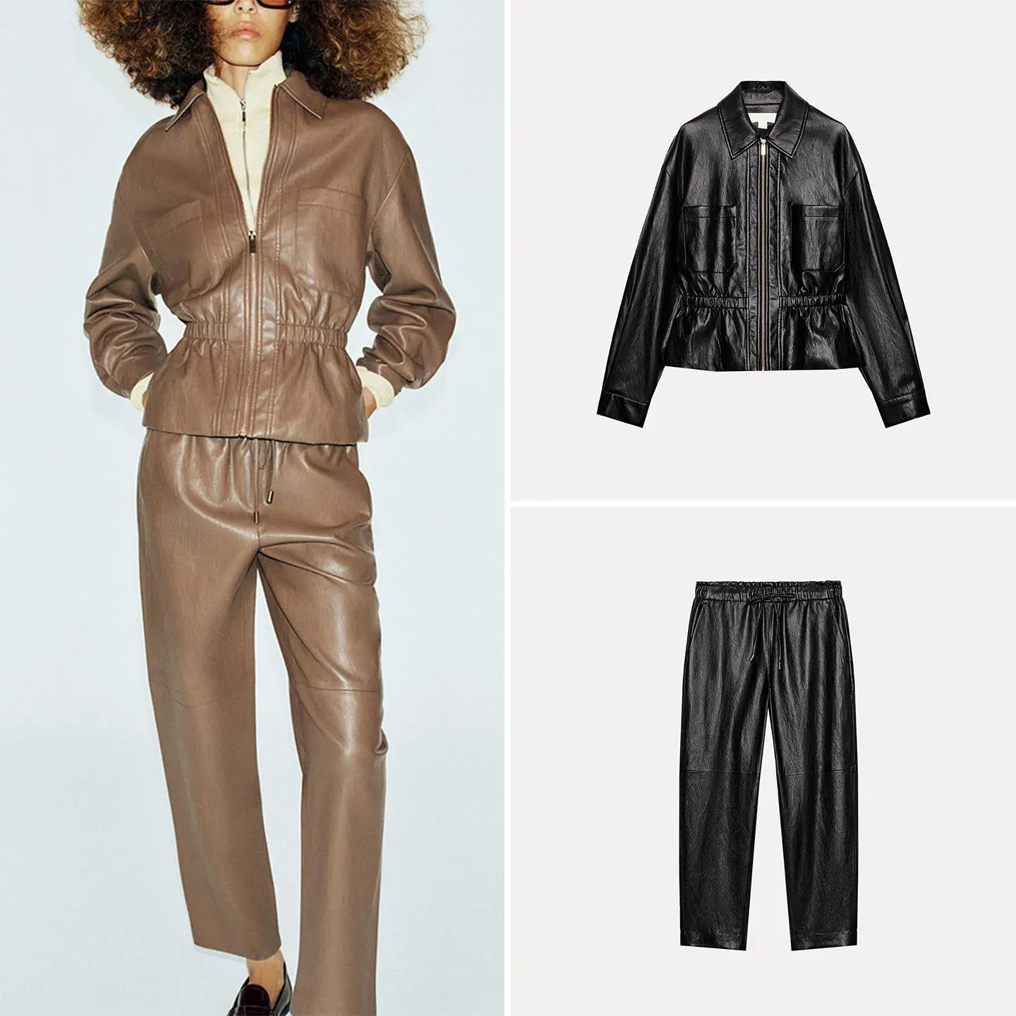 Women's Long Sleeve Collared Jacket Coat Elastic Waist Pants Two Piece Set Fashionable Workwear Chinese Brand Zadata
