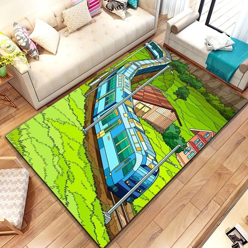 3D Anime Train Large Area Rug Cartoon Carpet for Home Living Room Bedroom Kitchen Bathroom Door Mat Kids Play Non-slip Floor Mat