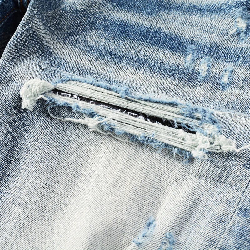 Y2Kstreet fashion new men's jeans with pleats, high elasticity, slim fit, light blue jeans, hip-hop brand designer pants, homb