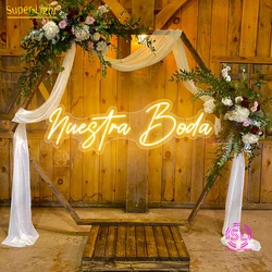 75x25cm Groot LED-neonbord Onze bruiloft-neonbord Bruiloft Aangepast neonlicht voor yoke boda neón bord Feestkamer Woondecoratie