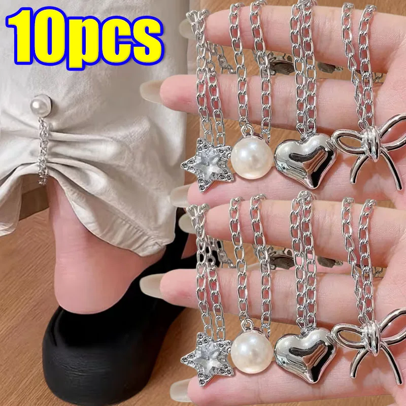 5/10p Multi-Function Magnetic Clothing Clip With Chain Metal Jean Buttons Clip Clothes Scarf Trouser Legs Cuff Fixing Magnet Pin