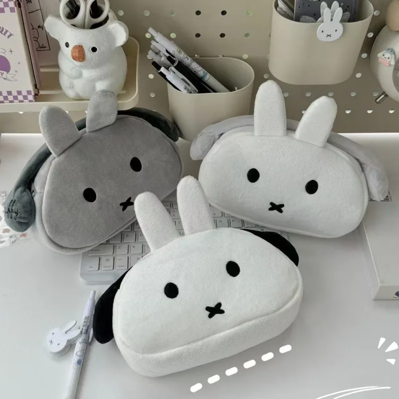 

New Kawaii Miffy Rabbit Pen Bag Cute Cartoon Earphones Rabbit Stationery Box Student Desktop Storage Children's Toys