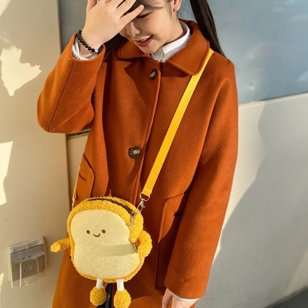 Crossbody Bag Toast Bread Crossbody Bag Korean Style Portable Cartoon Shoulder Bag Plush Cute Expression Phone Wallet Gift