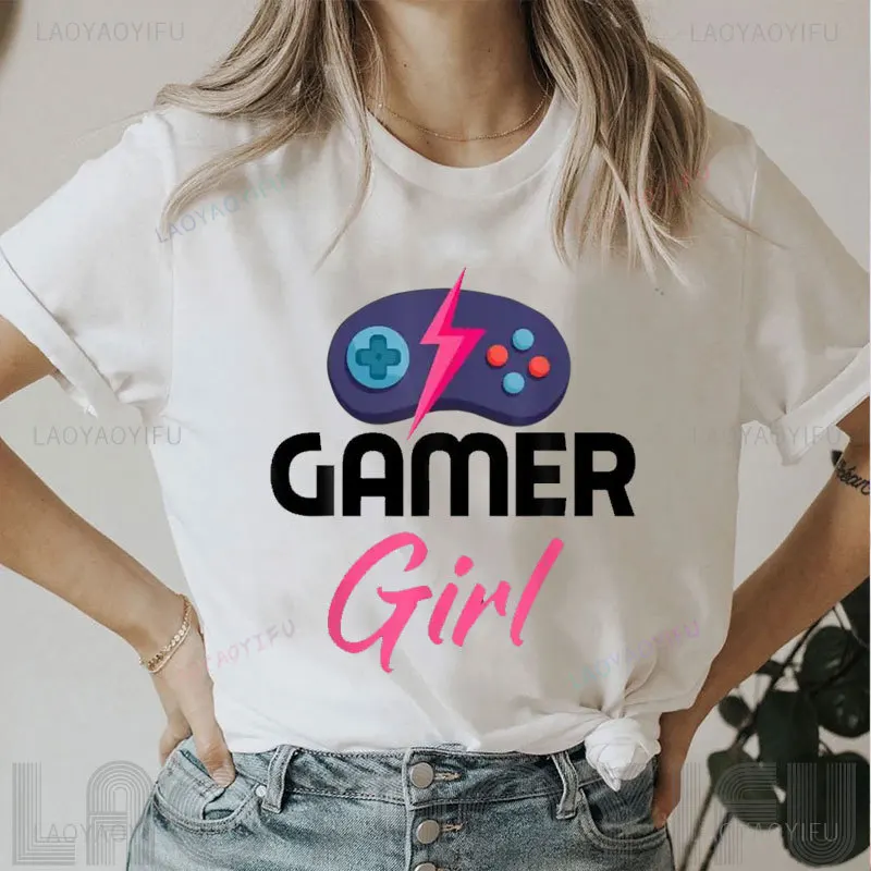 Funny Gamer Girl Printing Tshirt Video Games Gaming Lover Gift Cotton T-Shirt Fashion Short-sleev Casual Tops Tees Geek T Shirt