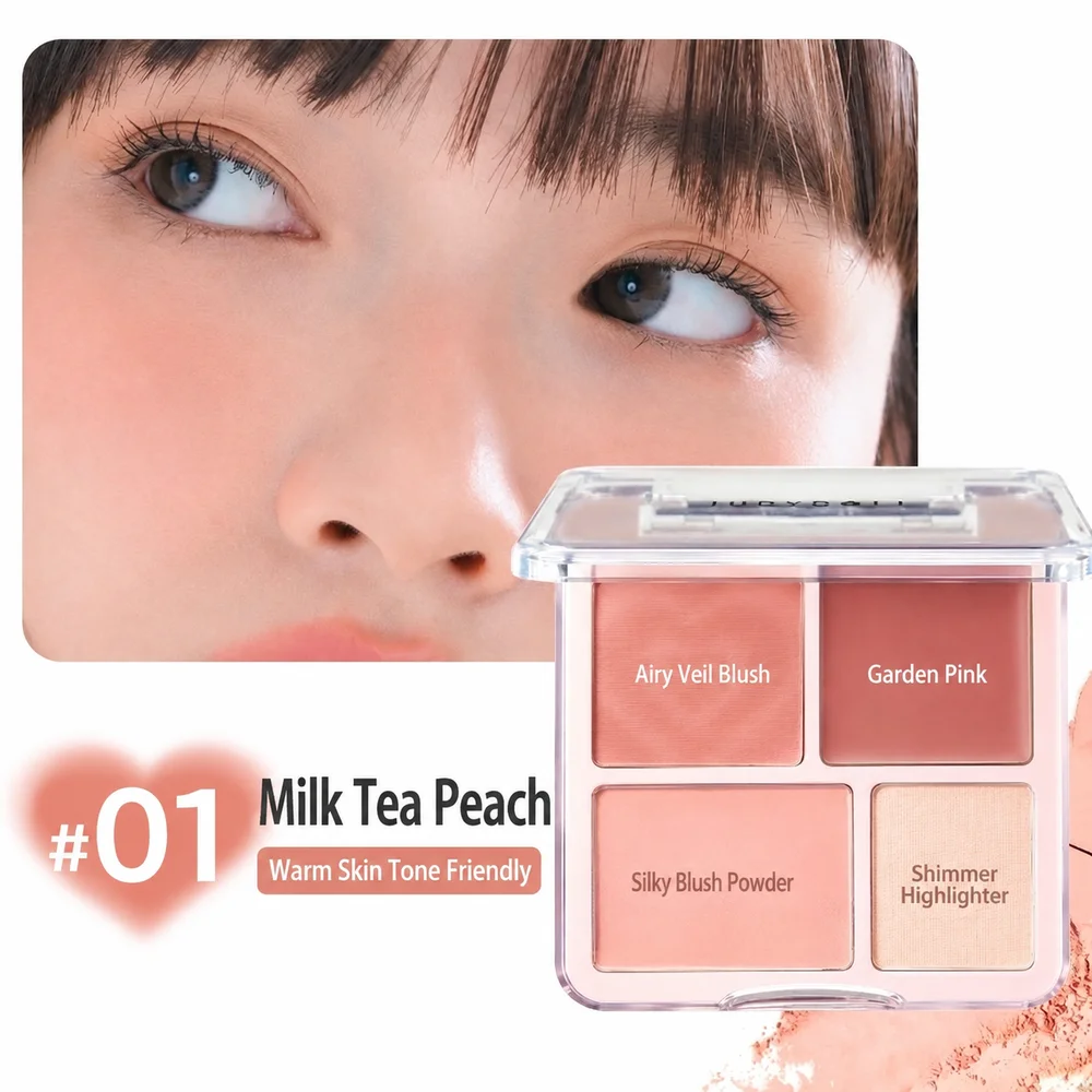 1Pcs 4 Color Blush Powder Cream Palette Matte Finish Expanding Color Face Blusher Rouge Color Brightening Pink Peach