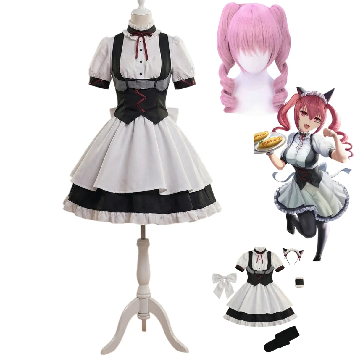 

Костюм для косплея по игре Steins Gate: Акиха Румихо, Фарис, Нян-Нян. Платье горничной, юбка в стиле Лолита, розовый парик. Женский милый наряд для дня рождения.