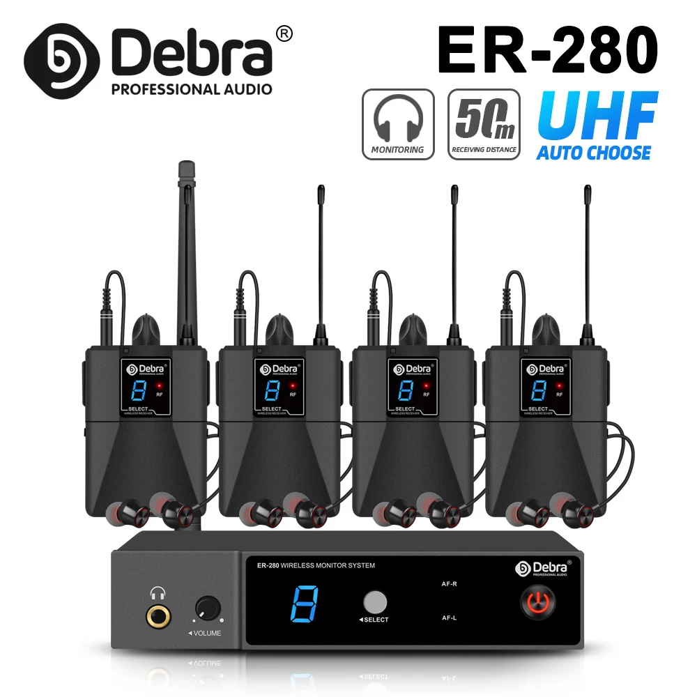 

IKGE ER-280 In-Ear Wireless Monitor System, UHF Single Channel with multiple transmitters for stage performances, small concerts