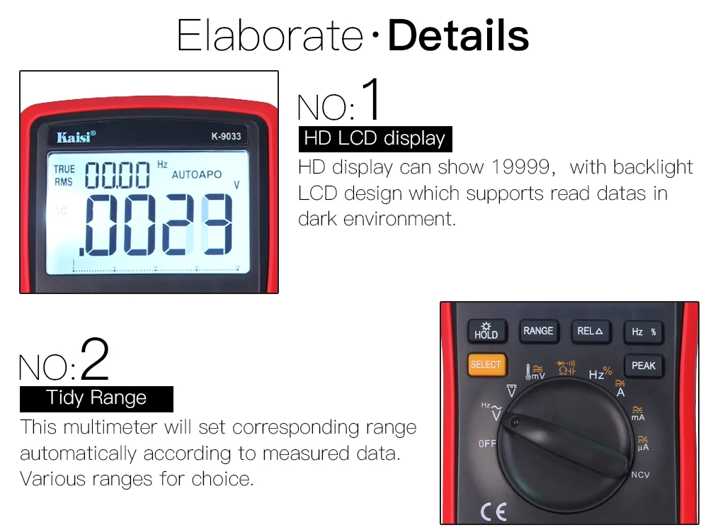 Kaisi K9033 count High precision automatic measuring range digital multimeter true RMS digital capacitor temperature measurement