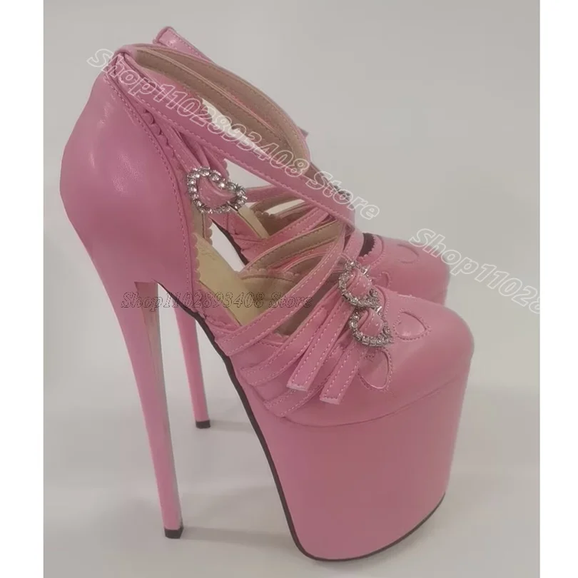 

Pink Platform Heart Shape Pumps Sweet Style Ankle Buckle Fashion Shallow Design for Women Party Pumps 2025 Zapatos Para Mujere