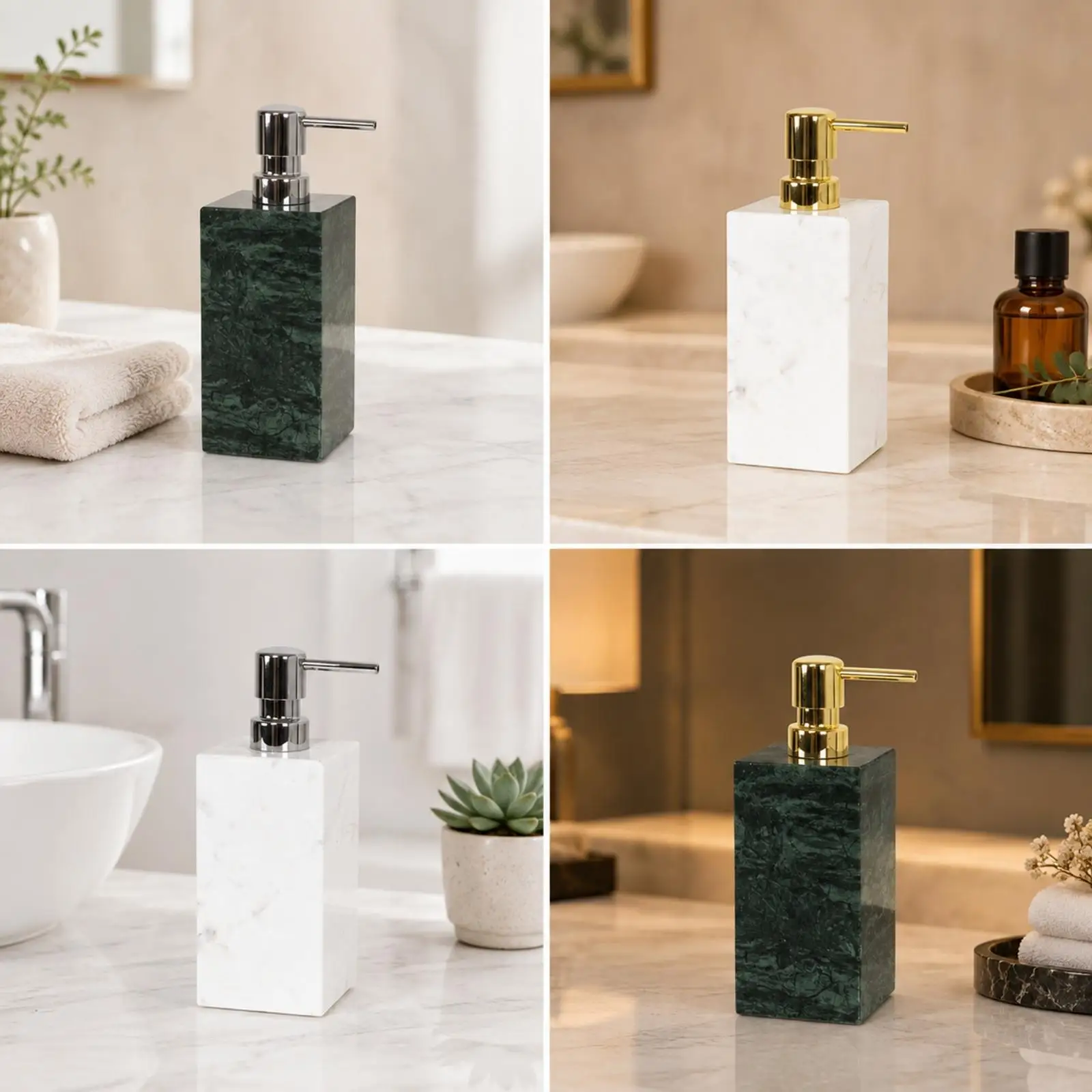 Stone Lotion Dispenser with Pump Easy to Clean Refillable Soap Dispenser Rectangular Polished for Guest Room, Hotel