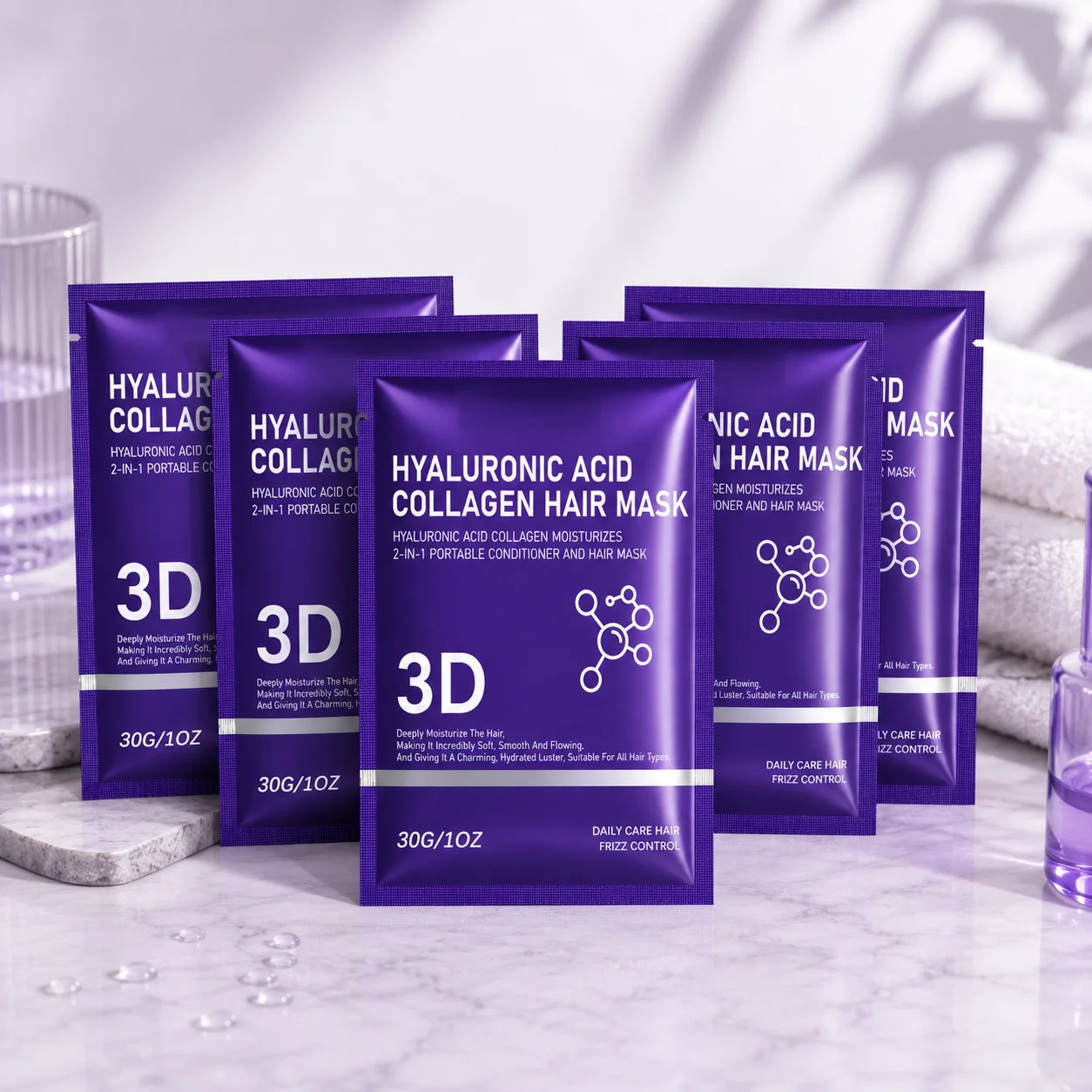 

2/3/5 pack Hyaluronic Acid Hair Mask Moisturizing Hydrating Hair Cream Skin Smoothing Daily Gentle Care Intense Moisture Lock Pr