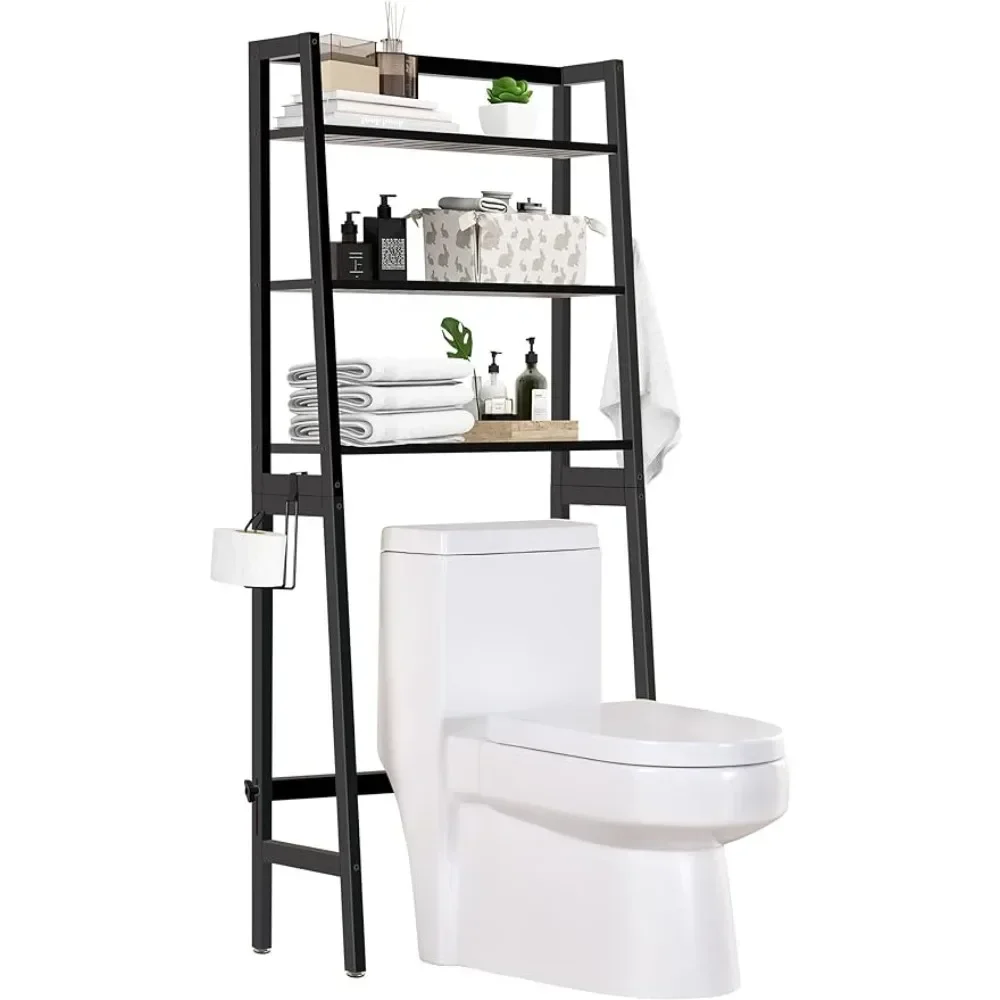 3-Tier Over-The-Toilet Rack Bathroom Organizer Wooden Freestanding Above  with  Paper Holder and Hooks