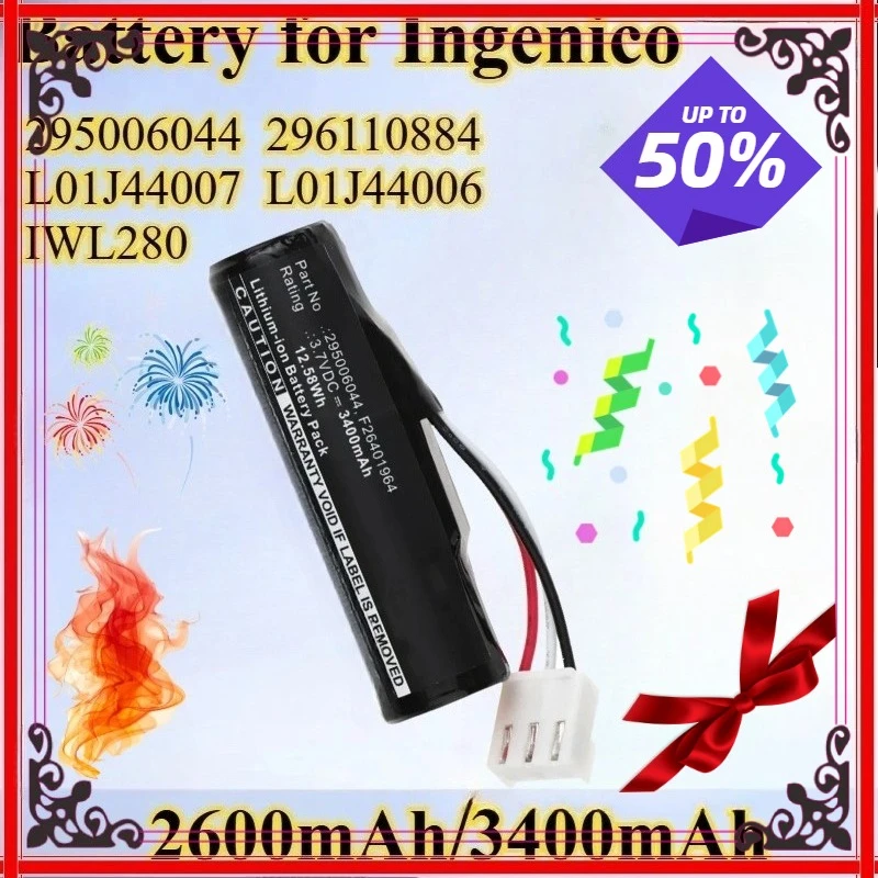 

New 3400mAh/2600mAh Battery for Ingenico 295006044 296110884 L01J44007 L01J44006 IWL280 F26401964 F26402274 F26402298 Iwe280