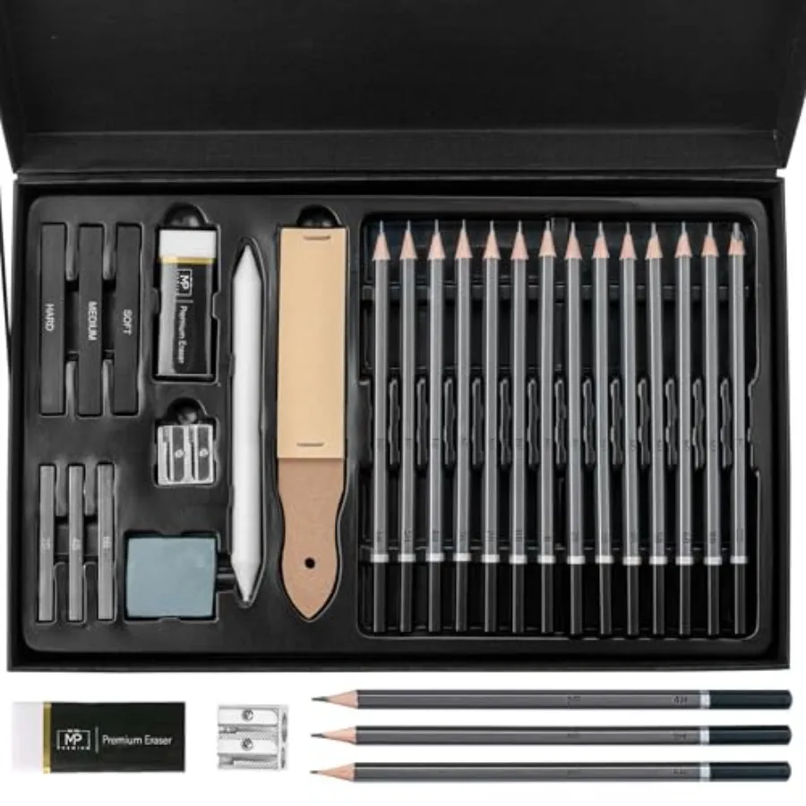

Drawing Sketching Pencil Set,,Graphite Pencils 10B-6H,Graphite Sticks, Erasers, Sharpener, Blending Stump and Sandpaper Pad for