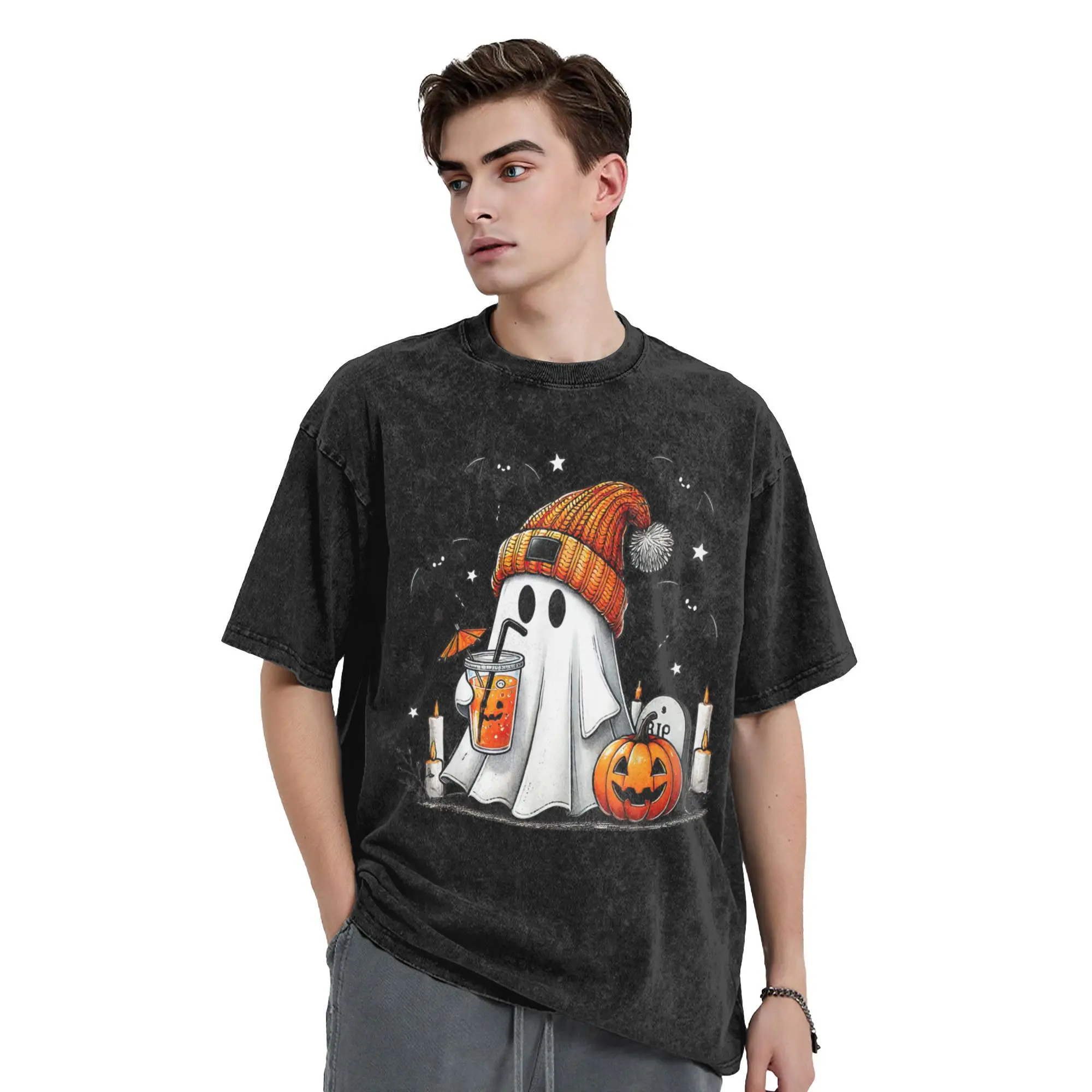 شبح هالوين زهرة تي شيرت الرجال الجدة 100% القطن تي شيرت الياقة المستديرة قصيرة الأكمام تي شيرت الملابس الأصلية