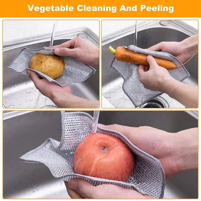 10/1pcs Thickened Steel Wire Cleaning Cloth Non-Scratch Double-layer Microfiber Mesh Wire Rags Washing Dishcloth Kitchen Towel