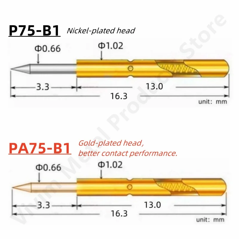 20/100PCS P75-B1 Spring Test Probe P75-B Test Pin PA75-B PA75-B1 Test Tool 16.3mm Dia 1.02mm Needle Tip Dia 0.66mm Pogo Pin