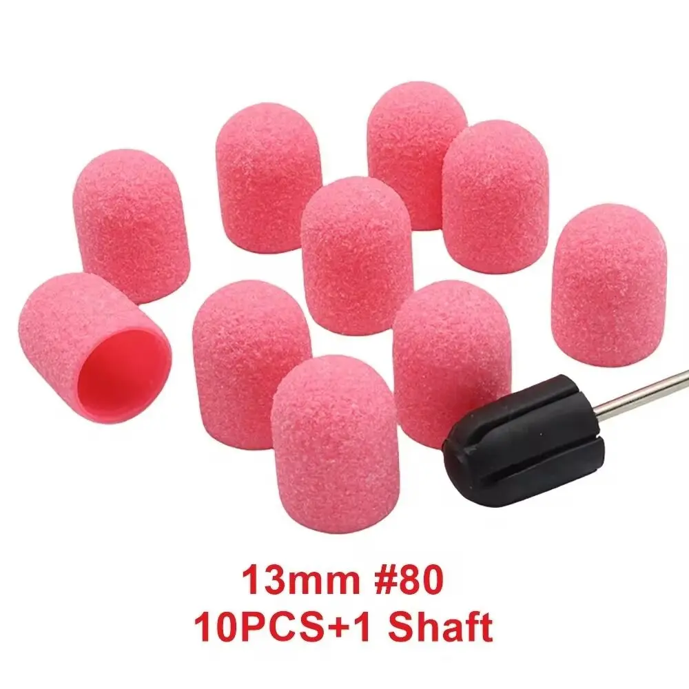 10 Stück Pediküre Schleifkappen mit Schaft Nagelbohrer Schleifbänder Set, professionelle Nail Art Polier-Schleifkappe, Acrylnagel
