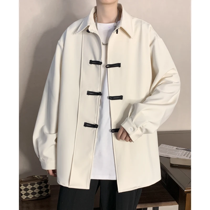 

New Chinese Sle irt Coat Men's 2026 Design Sensation Long Sve Button up Outerwear Youth Trend Spring Season Loose Fit