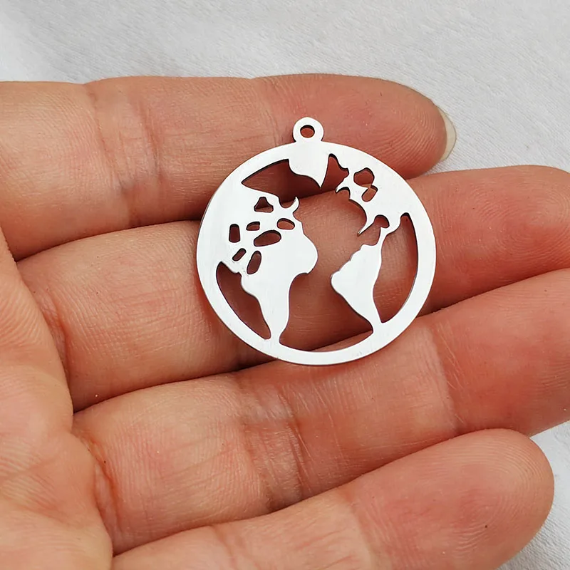 10pc/lot DIY Round Stainless Steel Jewelry Accessories Making Parts New Globe Map Customized Items Are Welcomed With Low MOQ