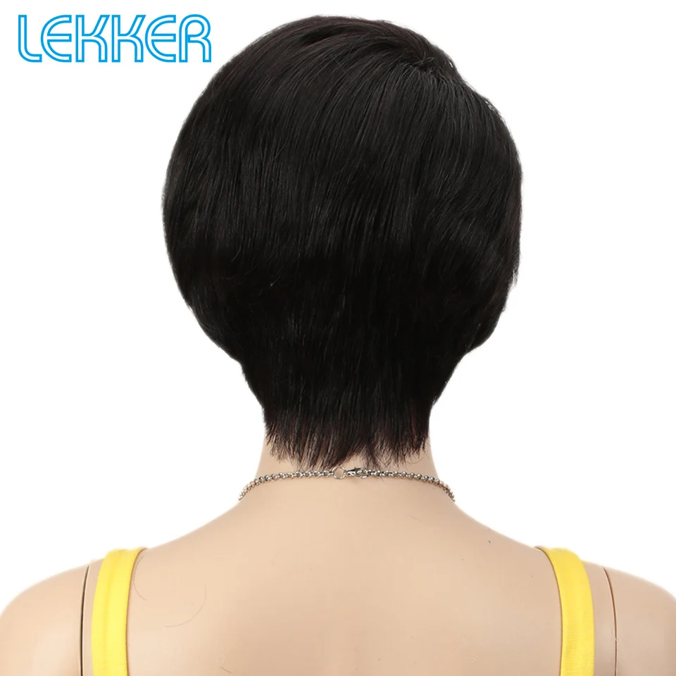 Lekker التخليص أسود قصير عابث قطع مستقيم الجانب جزء الدانتيل 100% خصلات الشعر المستعار الإنسان للنساء البرازيلي شعر ريمي غلويليس الباروكات